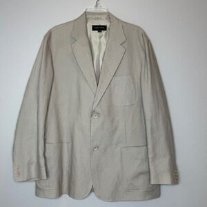 LINEA DOME Mens Linen Sport Coat Blazer XL Tan Patch Pockets 2 Button Classic‎